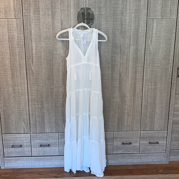 Club Monaco White Rayon Ruffle Collar Maxi Slip Dress - Picture 6 of 10